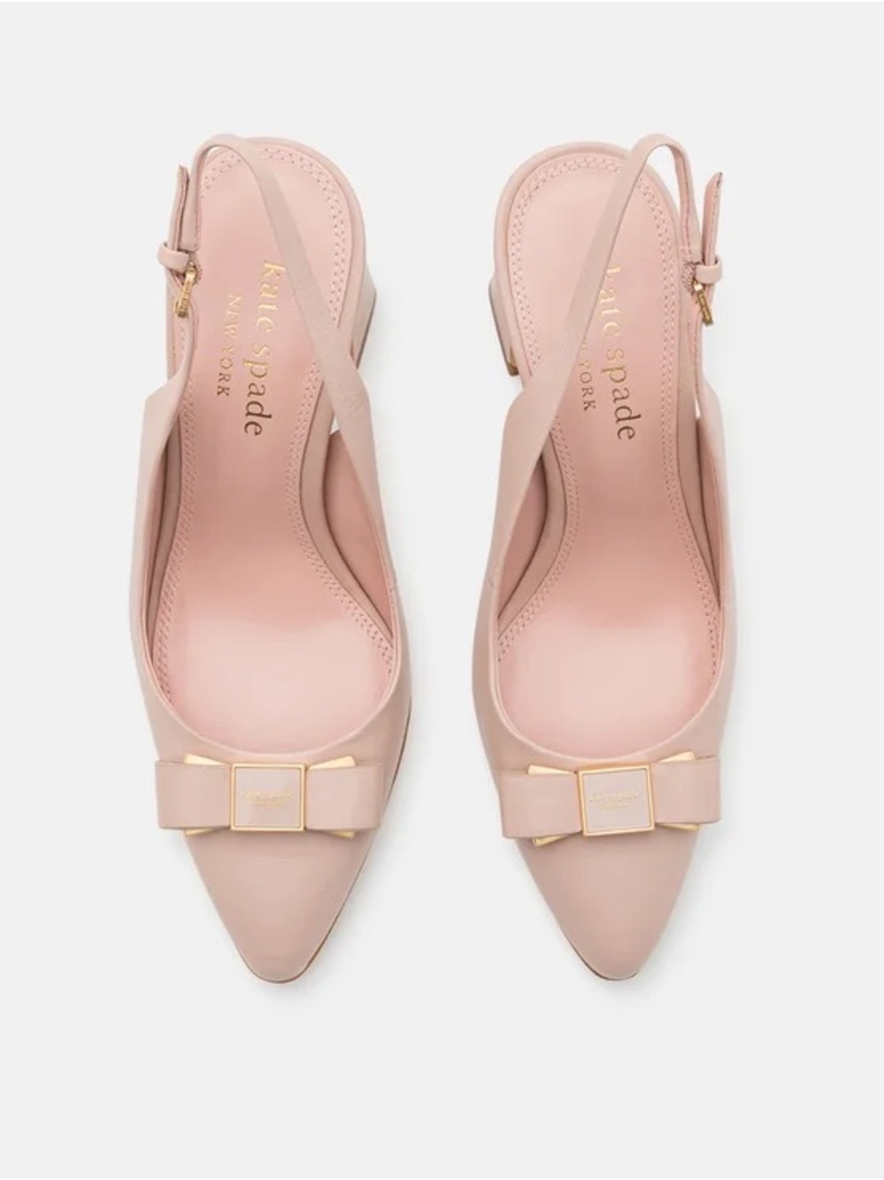 ♠️ NWT Kate Spade Bowdie Leather Slingback Pumps Block Heel 8.5 Bow Light Pink